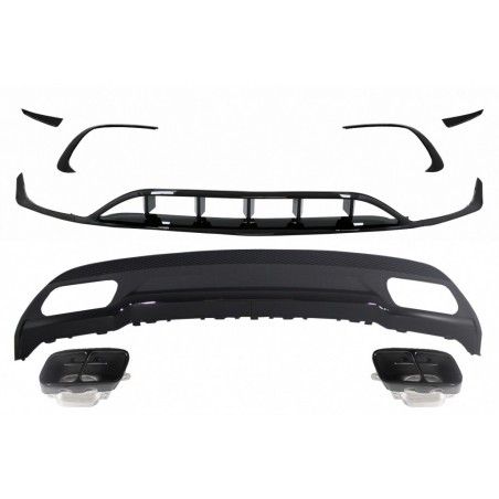 Rear Diffuser with Exhaust Tips Tailpipe with Splitters Fins Aero suitable for Mercedes A-Class W176 (2015-2018) Sport Pack All 