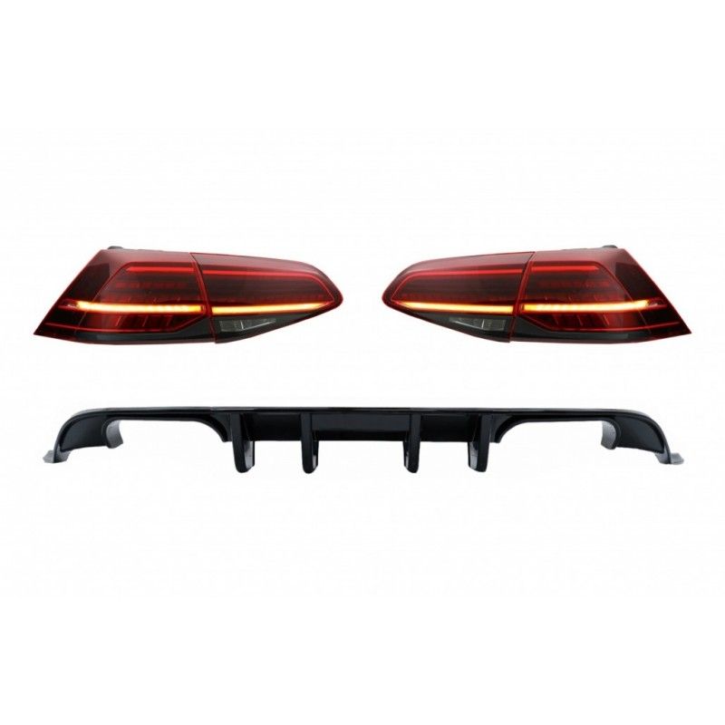 Rear Bumper Air Diffuser with Full LED Taillights Dynamic Sequential Turning Lights Dark Cherry Red suitable for VW Golf 7.5 (20
