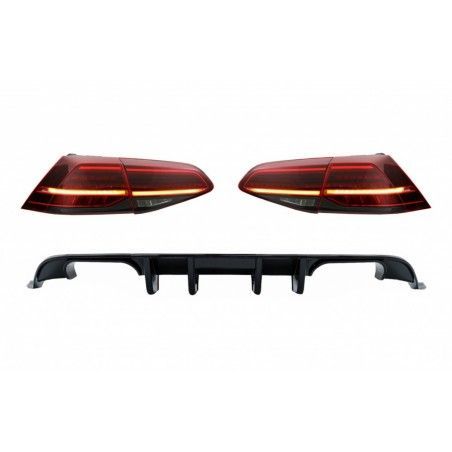 Rear Bumper Air Diffuser with Full LED Taillights Dynamic Sequential Turning Lights Dark Cherry Red suitable for VW Golf 7.5 (20