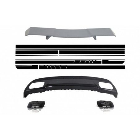 Trunk Spoiler Diffuser Exhaust Tips suitable for MERCEDES W176 A-Class 2012+ A-Design with Side Decals Sticker A-Design Edition 