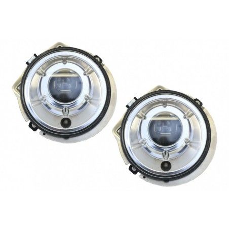 Headlights Covers with LED DRL Black Daytime Running Lights and Headlights Chrome suitable for Mercedes G-Class W463 (1989-2012)