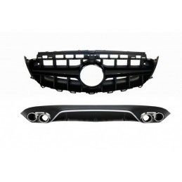 Rear Diffuser with Exhaust Tips and Central Grille Black suitable for Mercedes E-Class C238 A238 AMG Sport Line (2016+) E53 E63 