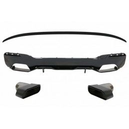 Rear Bumper Diffuser with Exhaust Muffler Tips Black and Trunk Boot Spoiler suitable for BMW 5 Series G30 Limousine (2017-up) M 