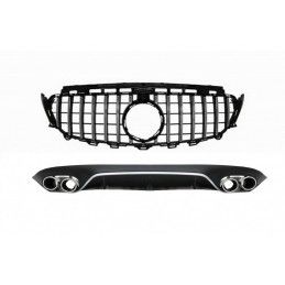 Rear Diffuser with Exhaust Tips and Central Grille suitable for Mercedes E-Class C238 AMG Sport Line (2016+) E53 Design Black Ch