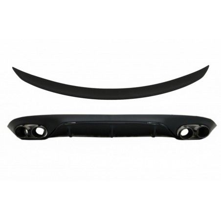 Rear Diffuser with Exhaust Tips and Trunk Boot Spoiler suitable for Mercedes E-Class C238 AMG Sport Line (2016+) E53 Design Blac