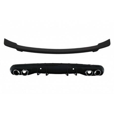 Rear Bumper Diffuser with Exhaust Muffler Tips and Trunk Spoiler Matte Black suitable for Mercedes C-Class W205 S205 AMG Sport L