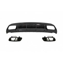 Rear Bumper Valance Diffuser with Exhaust Muffler Tips Black suitable for Mercedes W176 A-Class (2013-2018) A45 Facelift Design 