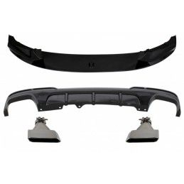 Front Bumper Spoiler Lip suitable for BMW 5 Series F10 F11 (2011-2017) with Double Outlet Air Diffuser and Muffler Tips M-Perfor