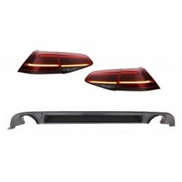 Rear Bumper Air Diffuser with LED Taillights Dynamic Sequential Turning Lights Dark Cherry Red suitable for VW Golf 7.5 VII (201