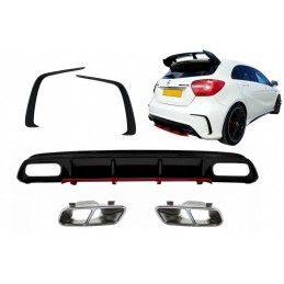 Rear Diffuser with Exhaust Muffler Tips Chrome and Splitters Fins suitable for Mercedes A-Class W176 (2012-2018) A45 Facelift De