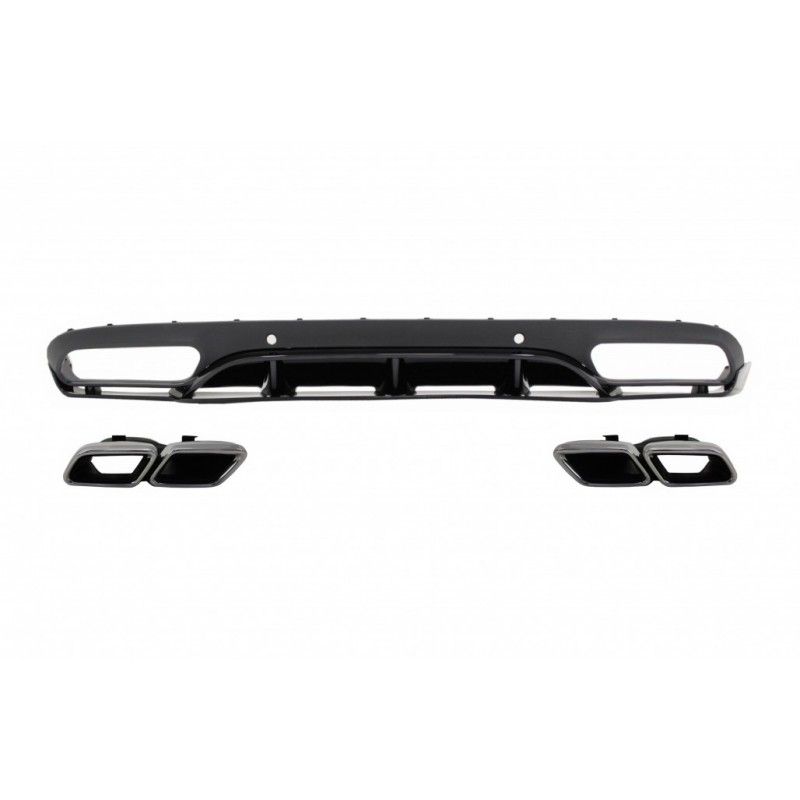 Rear Bumper Valance Diffuser with Exhaust Muffler Tips suitable for Mercedes C-Class C205 A205 Coupe Cabriolet (2014-2019) C63 E