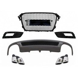 Rear Bumper Valance Air Diffuser and Exhaust Muffler Tips suitable for AUDI A4 B8 Facelift Limousine/Avant (2012-2015) with Badg