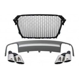 Assembly Central Grille with Rear Bumper Valance Air Diffuser and Muffler Tips suitable for Audi A4 B8 Facelift (2012-2015) Limo