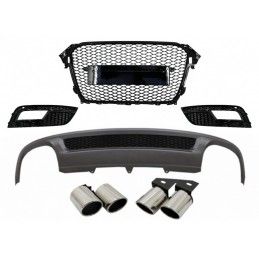 Rear Bumper Valance Air Diffuser and Exhaust Muffler Tips suitable for AUDI A4 B8 Facelift Limousine/Avant (2012-2015) with Badg