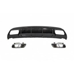 Rear Bumper Valance Diffuser with Exhaust Muffler Tips suitable for Mercedes W176 A-Class (2013-2018) A45 Facelift Design Carbon