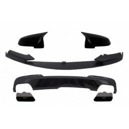 Front Bumper Spoiler Lip with Mirror Covers and Diffuser & Exhaust Muffler Tips Black suitable for BMW 5 Series F10 F11 Sedan T