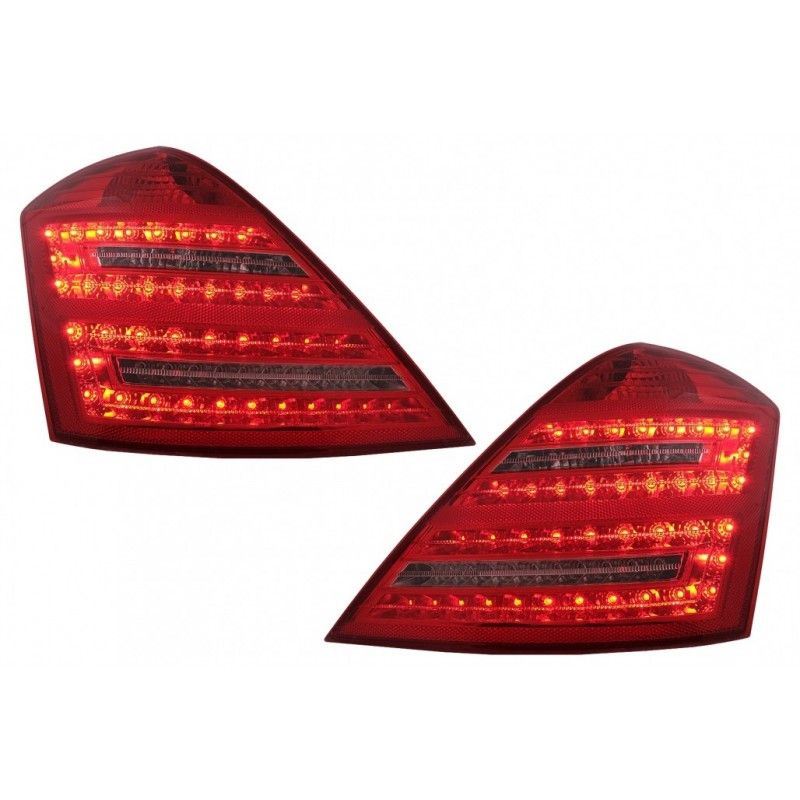 Full LED Taillights suitable for Mercedes S-Class W221 (2005-2009) Red Clear Facelift Design with Dynamic Sequential Turning Sig