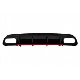 Rear Bumper Valance Diffuser with Exhaust Muffler Tips suitable for Mercedes W176 A-Class (2012-2018) A45 Facelift Design Red Ed