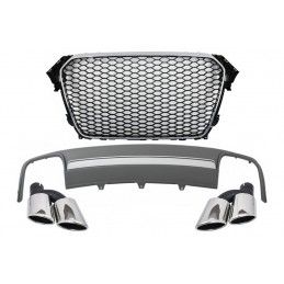 Assembly Central Grille with Rear Bumper Valance Air Diffuser and Muffler Tips suitable for AUDI A4 B8 Facelift (2012-2015) Limo