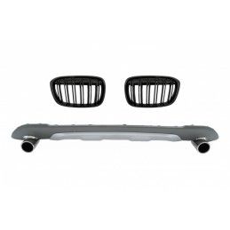 Rear Diffuser with Exhaust Muffler Tips Tailpipe Package and Central Kidney Grilles Double Stripe suitable for BMW X1 SUV F48 (0