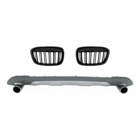 Rear Diffuser with Exhaust Muffler Tips Tailpipe Package and Central Kidney Grilles Double Stripe suitable for BMW X1 SUV F48 (0
