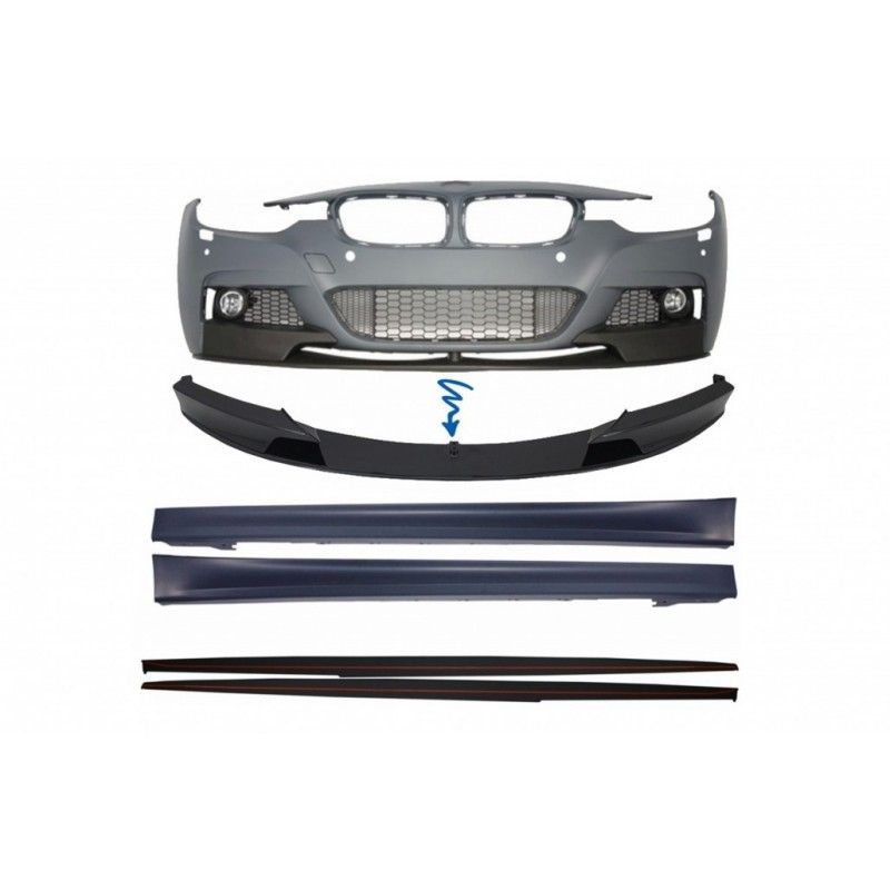 Front Bumper Spoiler with Side Skirts and Add-on Lip Extensions suitable for BMW 3 Series F30 F31 Sedan Touring (2011-2018) M Pe
