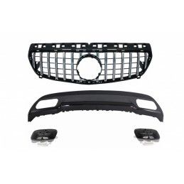 Rear Bumper Air Diffuser with Exhaust Tips Tailpipe suitable for Mercedes A-Class W176 (2012-up) and Central Grille GT-R Panamer
