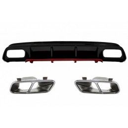 Rear Bumper Valance Diffuser with Exhaust Muffler Tips Chrome suitable for Mercedes W176 A-Class (2012-2018) A45 Facelift Design