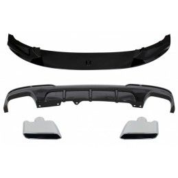 Front Bumper Spoiler Lip suitable for BMW 5 Series F10 F11 (2011-2017) with Double Outlet Air Diffuser and Muffler Tips M-Perfor