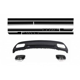 Rear Diffuser and Exhaust Tips Tailpipe Package Black for Mercedes A-Class W176 (2012-up) with Side Decals Sticker Vinyl Matte B