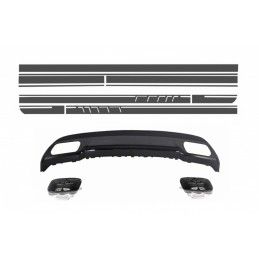 Rear Diffuser and Exhaust Tips Tailpipe suitable for Mercedes A-Class W176 (2012-up) Sport Pack with Side Decals Sticker Vinyl D