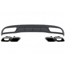 Rear Bumper Diffuser with Muffler Tips suitable for Mercedes C-Class W205 S205 (2014-2018) C63 Look Shadow Black and Chrome for 