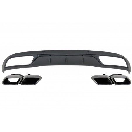 Rear Bumper Diffuser with Muffler Tips suitable for Mercedes C-Class W205 S205 (2014-2018) C63 Look Shadow Black and Chrome for 
