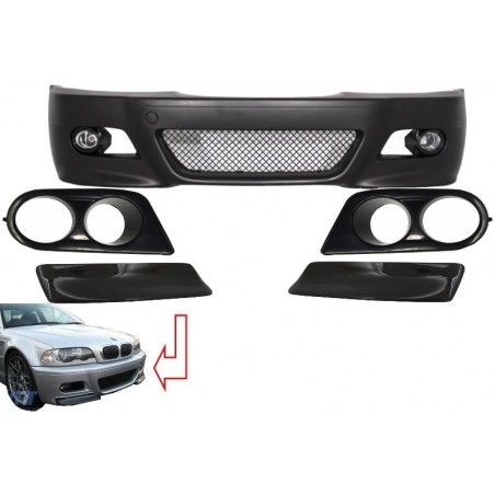 Front Bumper suitable for BMW 3 Series Coupe/Cabrio/Sedan/Estate E46 (1998-2004) M3 Design with Air Ducts Vents and Splitters Ca