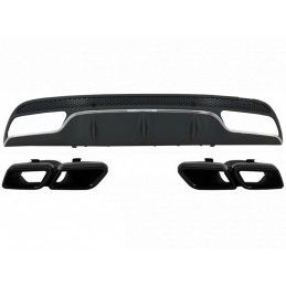 Rear Bumper Diffuser suitable for Mercedes C-Class W205 S205 (2014-2020) C63 Design with Black Exhaust Muffler Tips Only for Spo