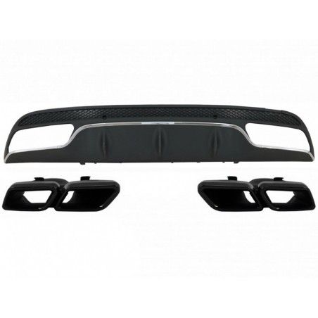 Rear Bumper Diffuser suitable for Mercedes C-Class W205 S205 (2014-2020) C63 Design with Black Exhaust Muffler Tips Only for Spo