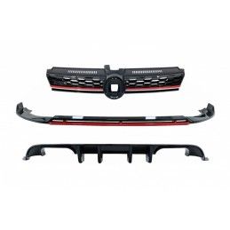 Front Bumper Lip Extension Spoiler with Central Badgeless Grille and Rear Diffuser suitable for VW Golf 7.5 Facelift (2017-2020)