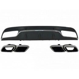 Rear Bumper Diffuser suitable for Mercedes C-Class W205 S205 (2014-2020) C63 Design with Exhaust Muffler Tips Only for Sport Pac