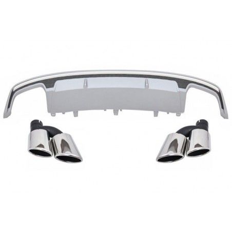 Rear Bumper Valance Air Diffuser with Exhaust Muffler Tips suitable for Audi A7 4G Facelift (2015-2018) S7 Design Only Standard 