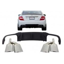 Rear Bumper Valance Air Diffuser with Exhaust Muffler Tips suitable for MERCEDES C-class W204 C204 AMG Sport Line (2012-2014) Li