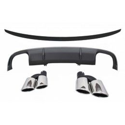 Rear Bumper Valance Diffuser suitable for Audi A4 B9 8W Sedan Avant (2016-2018) with Exhaust Muffler Tips Tail Pipes and Trunk S
