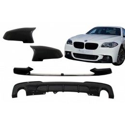 Front Bumper Spoiler Lip with Mirror Covers and Diffuser Double Outlet Single Exhaust suitable for BMW 5 Series F10 F11 Sedan To