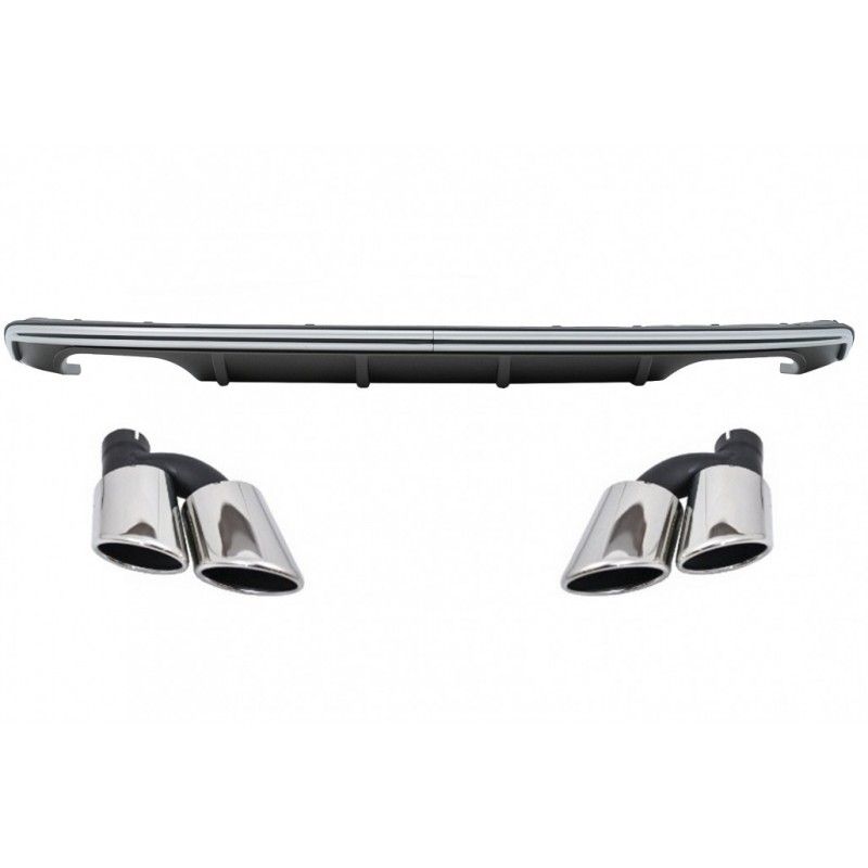 Rear Bumper Valance Diffuser suitable for Audi A3 8V Hatchback Sportback (2012-2015) with Exhaust Muffler Tips Tail Pipes S3 Qua
