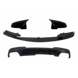 Front Bumper Spoiler Lip with Mirror Covers and Double Outlet Air Diffuser Piano Black suitable for BMW 5 Series F10 F11 Sedan T