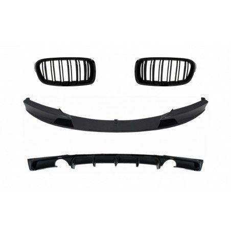 Front Bumper Spoiler with Central Grilles and Rear Diffuser Double Outlet for Single Exhaust suitable for BMW 3 Series F30 F31 (