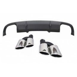 Rear Bumper Valance Diffuser suitable for Audi A4 B9 8W Sedan/Avant (2016-2018) with Exhaust Muffler Tips Tail Pipes S4 Design F