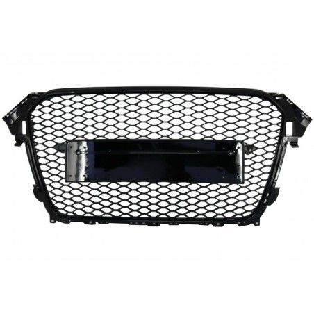 Badgeless Front Grille with Fog Lamp Covers suitable for AUDI A4 B8 Facelift (2012-2015) RS Design Honeycomb Piano Black & PDC C