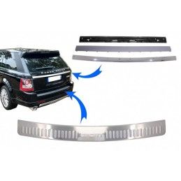 KIT Rear Bumper Protector Foot Plate and Trunk Tailgate Suitable for Range Rover Sport L320 (2005-2011) Chrome Autobiography Loo