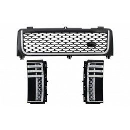 Central Grille and Side Vents Assembly suitable for Land Range Rover Vogue III L322 (2002-2005) Piano Black & Silver Autobiograp