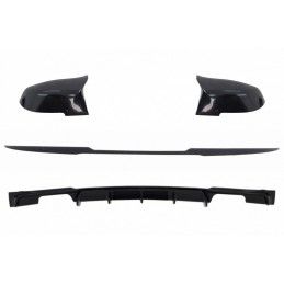 Trunk Boot Lip Spoiler with Rear Bumper Spoiler Valance Diffuser Double Outlet and Mirror Covers suitable for BMW 3 Series F30 (